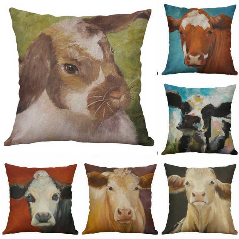 

Cushion/Decorative Pillow Drawing Home Cotton Linen Cow Sofa Cover 18" Case Cushion Decor