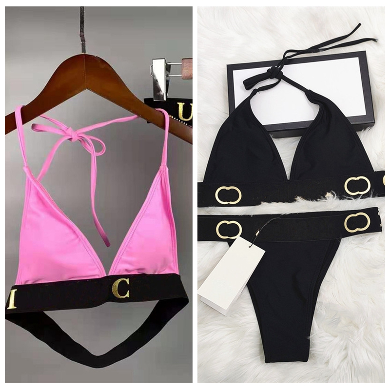 

Gold Classic Letter Swimwear Sexy Bikini Set Women Fashion Backless Swimsuit Beach Sports Bathing Suit Lady Summer Bikinis