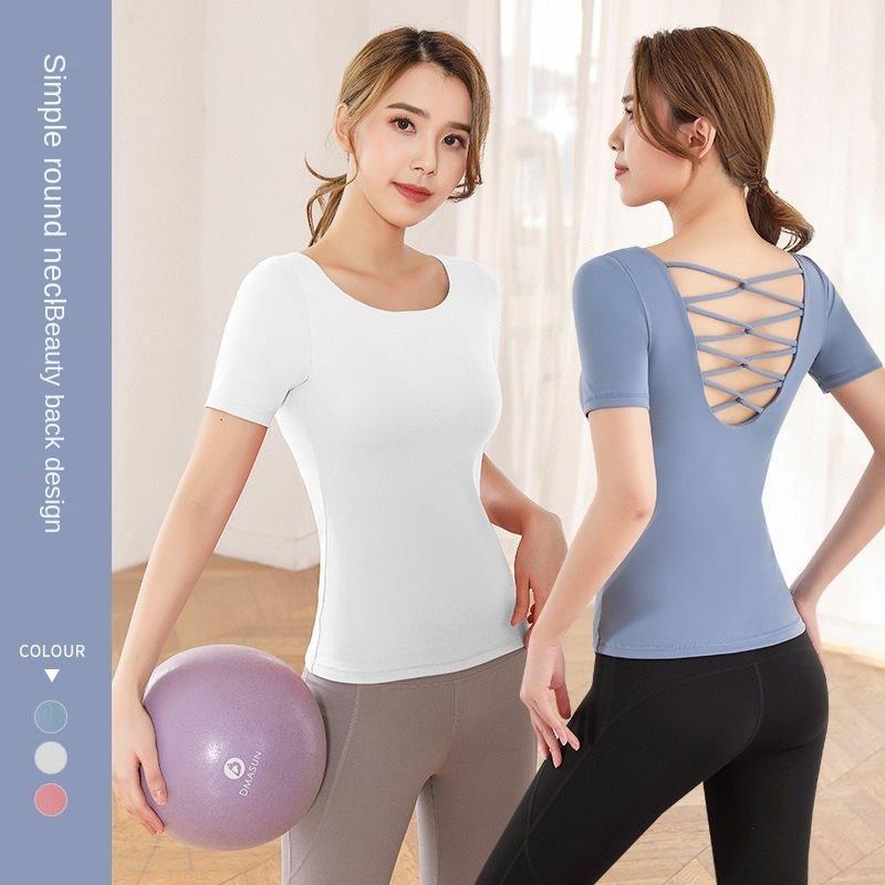 

Cross Back Yoga Wear With Chest Cushion For Women Running Tops Outfit, Pink