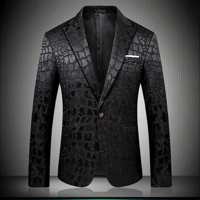 

Men's Suits & Blazers Black Blazer Men Crocodile Pattern Wedding Suit Jacket Slim Fit Stylish Costumes Stage Wear For Singer Mens Designs 90