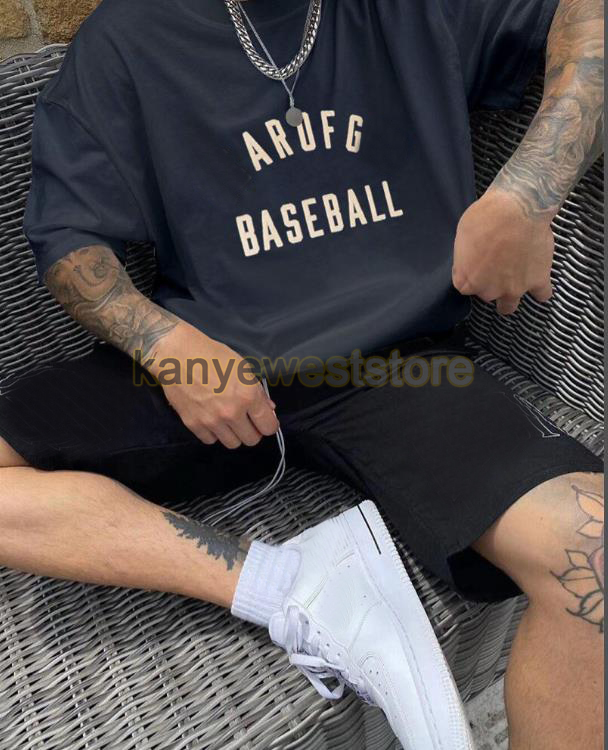 

2021 new USA spring summer 7th baseball Arc flocking Logo T Shirt Cool Men Women high street Cotton Tee Tshirt, White;black