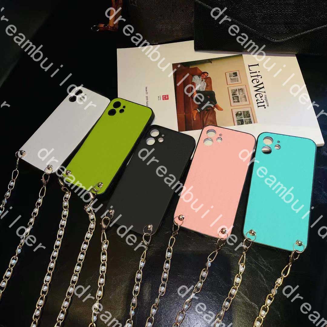 

fashion phone cases for iphone 12 pro max 12mini 11 11Pro 11proMax 7 8 plus X XR XSMAX leather case designer shell With pearl lanyard