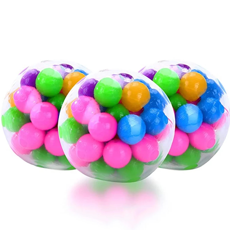 

Rainbow Pressure Ball Fidget Sensory Toy DNA Colored Beads Stress Relief TPR Soft Glue Grape Burr Pinch Squeeze Kids Gift
