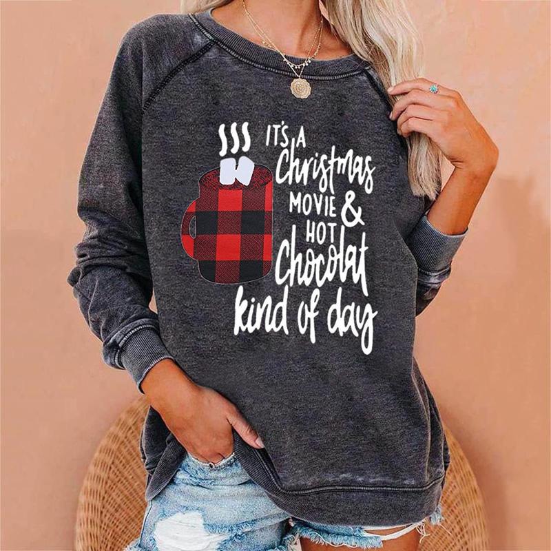 

Women' Hoodies & Sweatshirts Cute Harajuku Ladies Casua 2021 Christmas Printed Long Sleeve Tops Pullovers Round Neck Couples Matching, Black