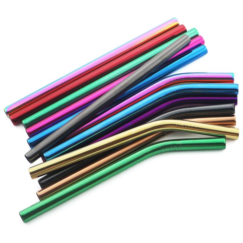 

Drinking Straws 18/10 Stainless Steel With Cleaner Brush Colorful Reusable Straw Set Metal Milk Bubble Bar Accessory