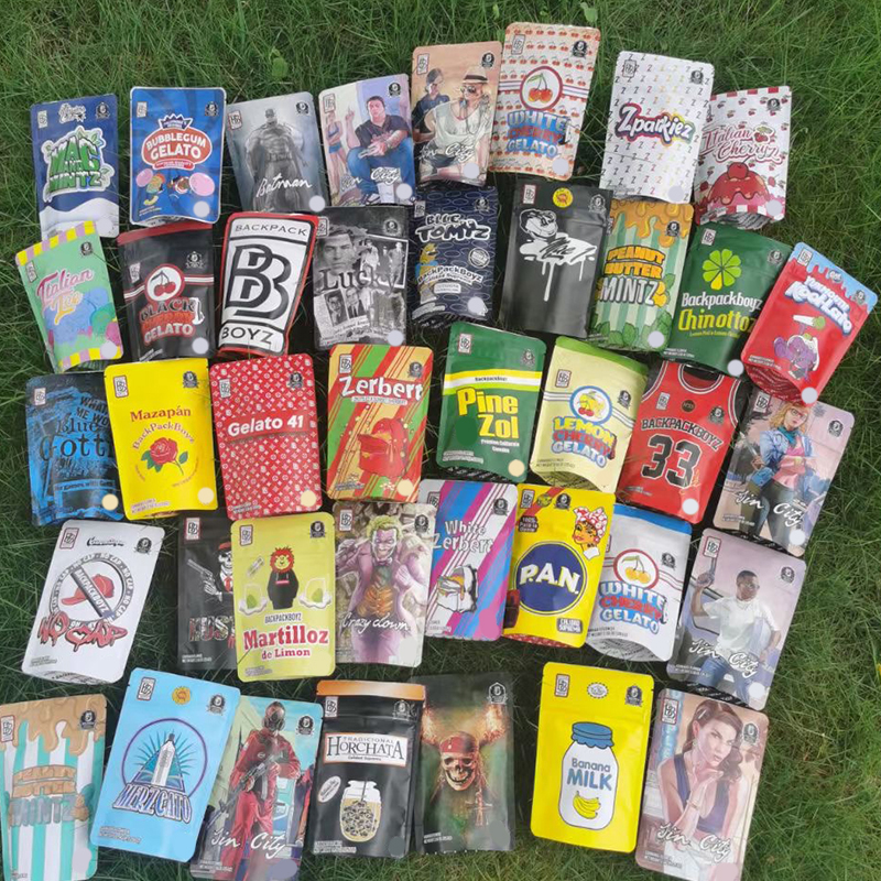 

Empty Smell Proof Bags 40 Designs 3.5g Backpack boyz Children resistant zipper resealable top with stickers Gorilla Glue BB 3.5 mylar bag