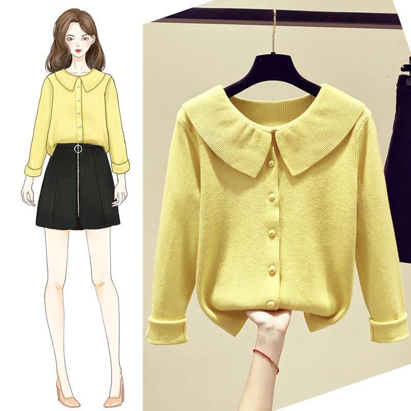 

Women' Knits & Tees Women 2021 Spring Autumn Vintage Casual Loose Cardigan Knit Sweater Female Long Sleeve Solid Sweaters Knitwear Coat Jac, Black