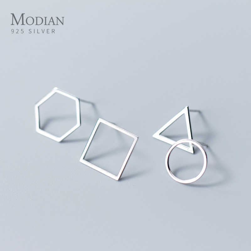 

Exquisite Minimalism Trendy Square Triangle Stud Earrings for Women Luxury Charm 925 Sterling Silver Round Jewelry 210707