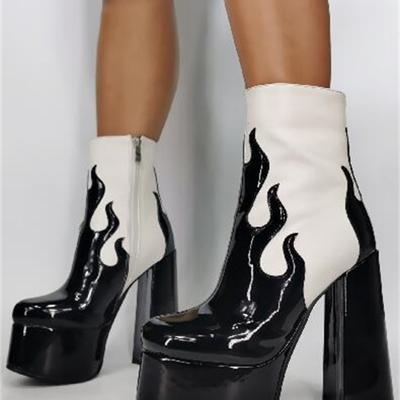 

Boots Ankle boots with black pink leather platform short flame mixed fashion sexy women's party shoes UUIF, 1# shoe box