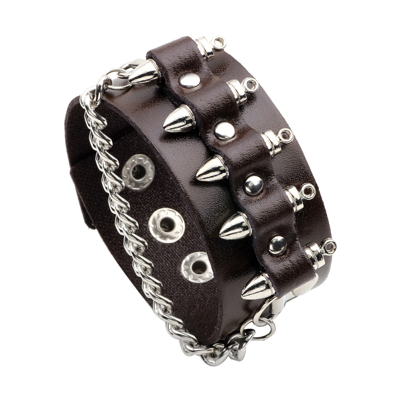 

Hip Hop Style Popular Rap Singer Alloy Charm Black and Brown Leather Bracelet for Men