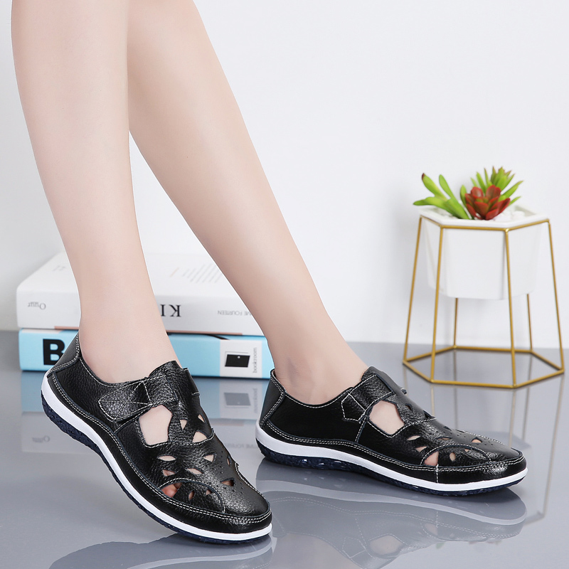 

Women Sandals Summer Ladies Girls Comfortable Ankle Hollow Round Toe Sandals Woman Soft Beach Sole Female Shoes Plus Size K78, Black