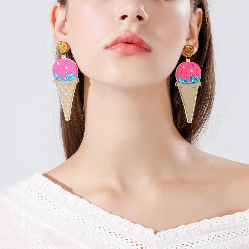 Dangle & Chandelier Arrival Super Lovely Colorful Cream Acrylic Drop Earrings For Female Long Tassel Shining Glitter Powder Heart-image-707483114