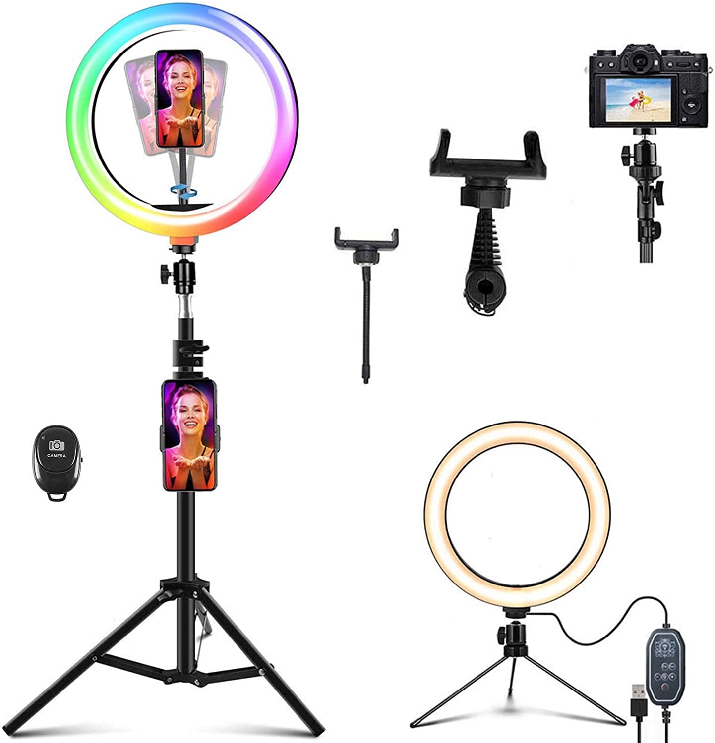 

10'' LED Ring Light with Stand and Phone Holder, RGB Selfie Halo Light for Photography/Makeup/Vlogging/Live Streaming, Compatible with Phones