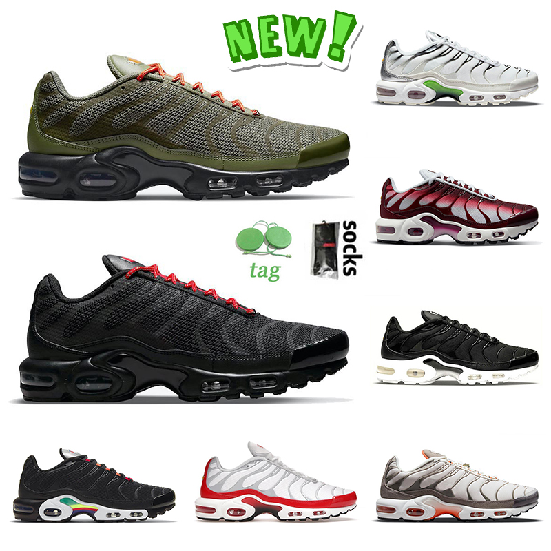 

New Arrival 2021 Air Max Tn Plus SE Tuned Running Shoes Mens Women Black Olive Reflective University Red Wine Corduroy First Use Neon Green