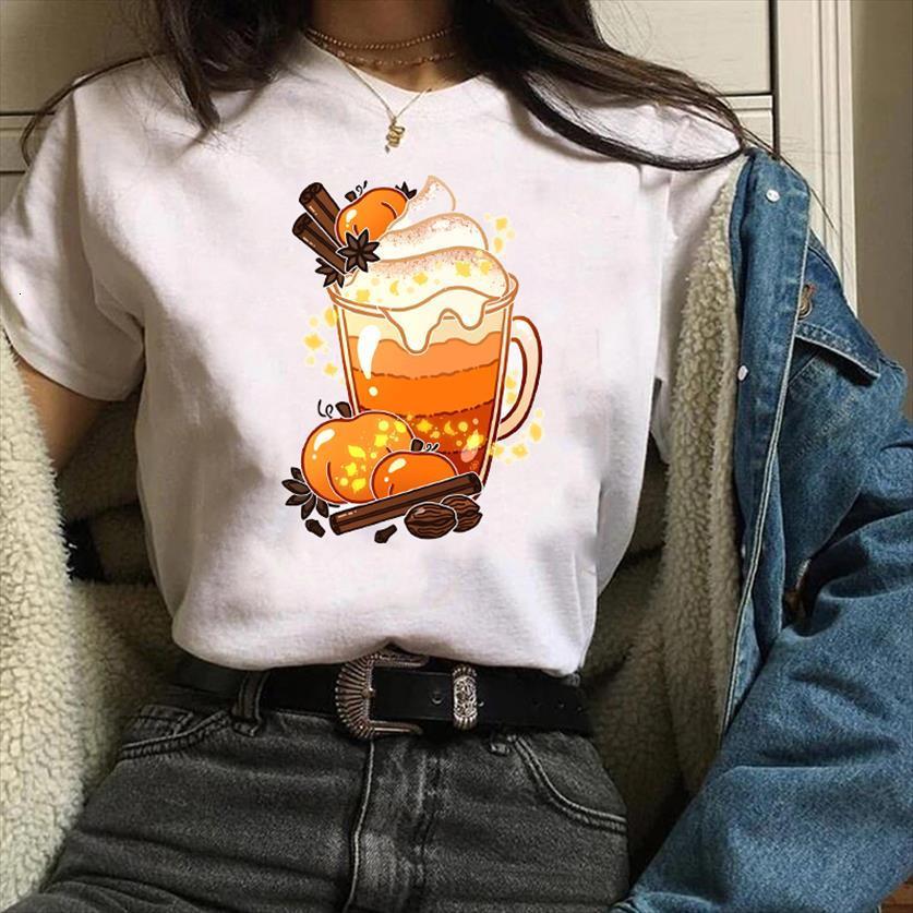 

print graphic spice season womens t shirts coffee pumpkin thanksgiving autumn halloween tees female, White