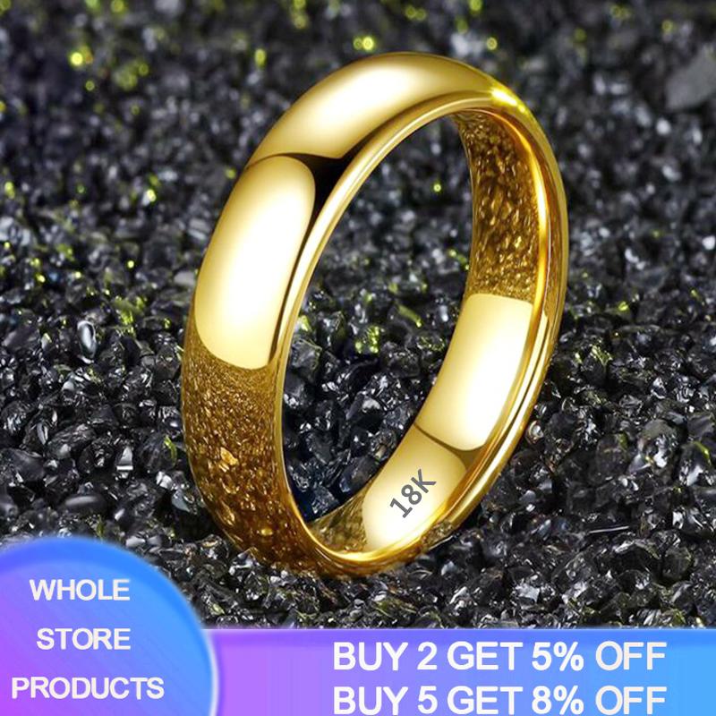 

Cluster Rings YANHUI Simple Round 4mm Never Fade Original Solid Stainless Steel Ring 18K Gold Gloss Wedding Band For Women And Men Couple Gi, Golden;silver