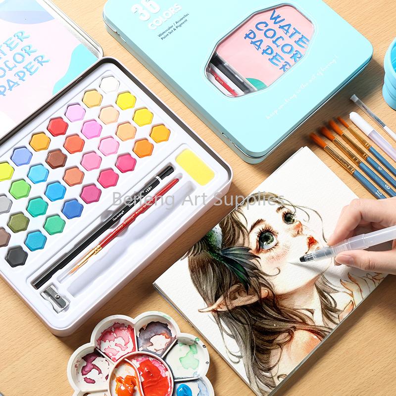 

Gift Sets Professional 36-Colors Glitter Watercolor Paint Set Watercolour Pigment Painting Supplies Metallic Solid Water Colors Palette