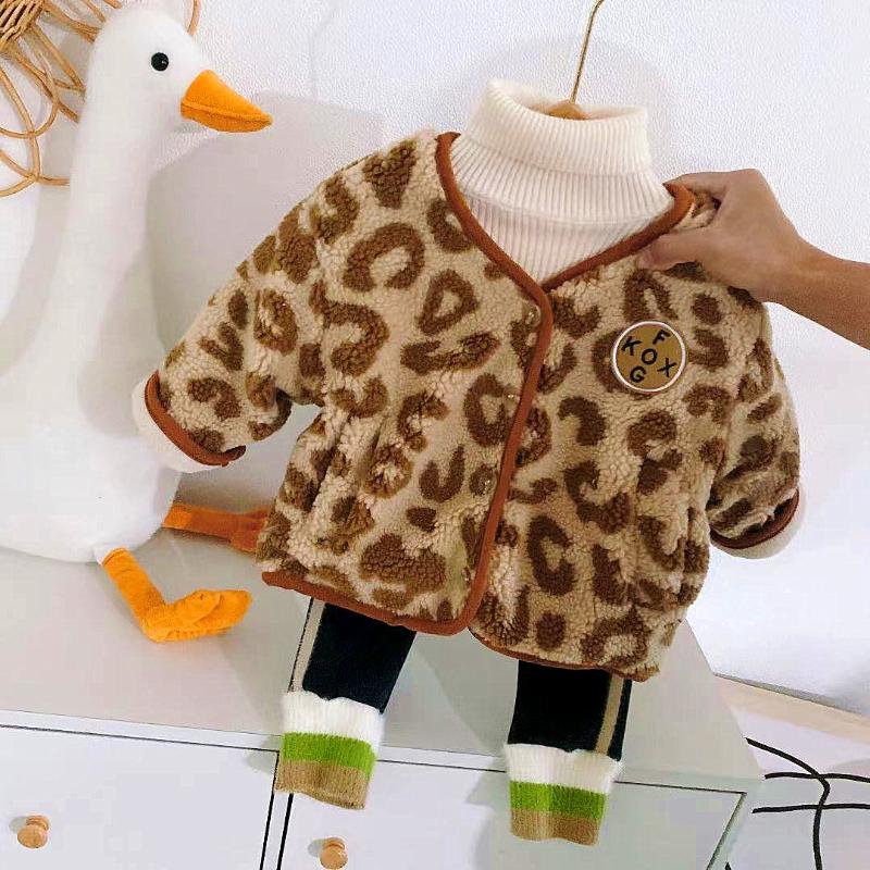 

Jackets Winter Warm Children Girls Leopard Print Lamb Wool Thicken Fleece Cardigans Kids Outerwear Coats Casaco, As pic