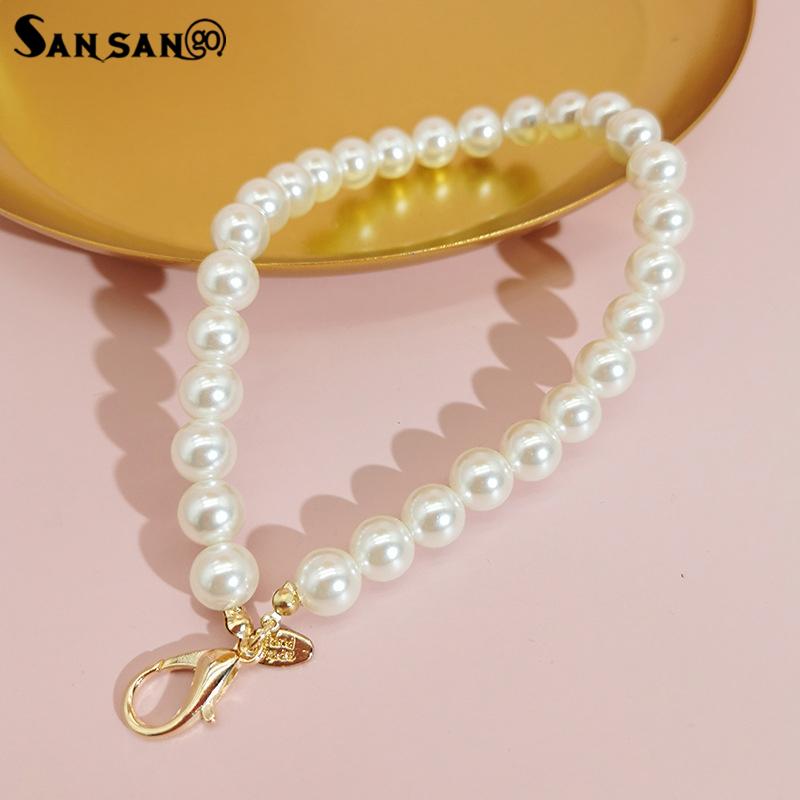 

Keychains 2021 Pearl Keychain Women Trinket For Women's Gift Handbags Peal Beads Keyring Key Ring Diy Jewelry Party Decoration, Silver