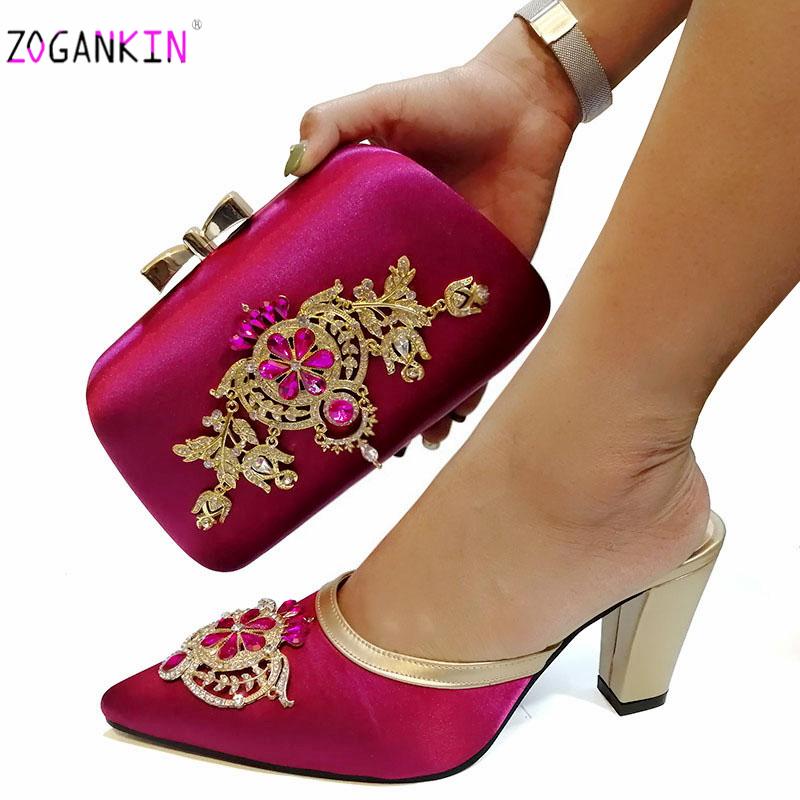 

Dress Shoes 2021 Magenta Color Royal Wedding Clutch Bag Match Italian Women And Matching Set African, Black