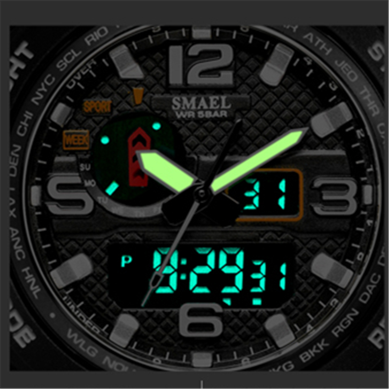 

SMAEL Top Brand Men Analog Quartz Watch Men Sports Watches Mens Shock Military Clock Waterproof LED Digital WristWatch Masculinog, Black