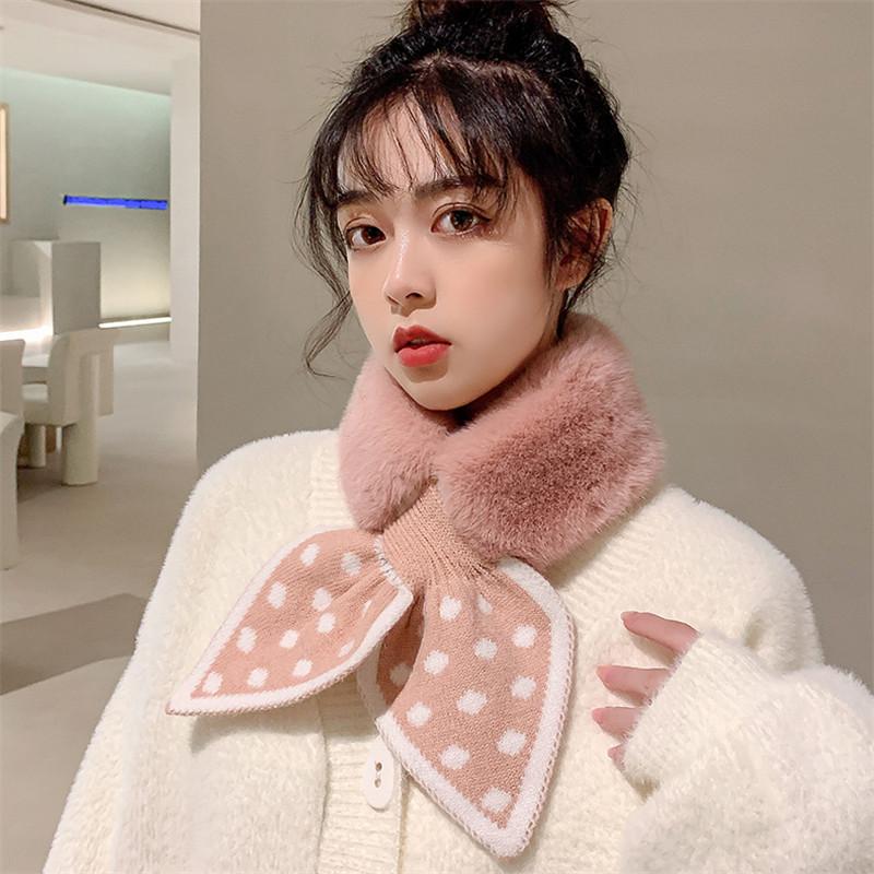 

Bow Ties Fashion Korean Style Winter Collars Fur Scarf Windproof Cross Fake Collar Female Neck Guard Scarves For Women Girls, Black;gray