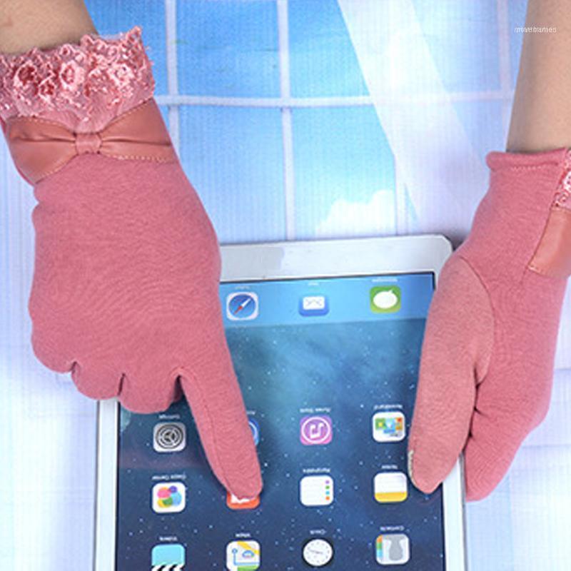 

Winter Women Hand Gloves Touch Screen Autumn Full Finger Driving Cute Warm Sport Lace Cotton Mittens Black Female Guantes 20211