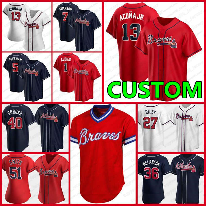 

Custom Atlanta Men Women13 Ronald Acuna Jr Freddie Freeman Braves Baseball jerseys 7 Dansby Swanson 24 Deion Sanders Chipper Jones Greene, Blue;black