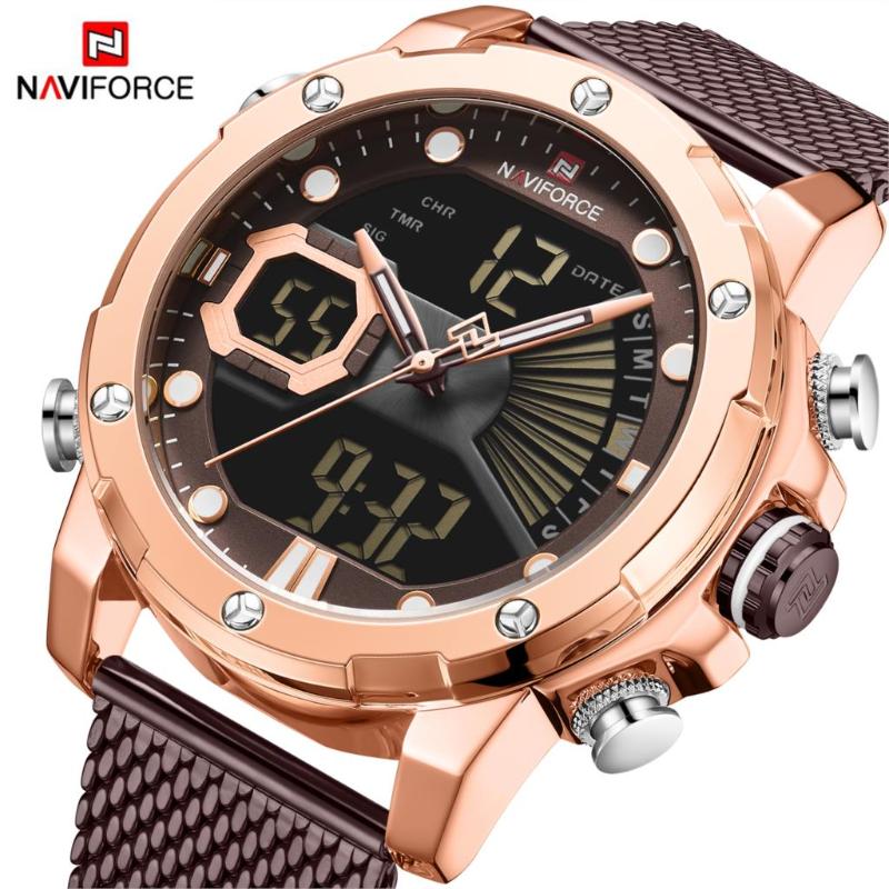 

Wristwatches NAVIFORCE Watch Men Sport Quartz Timepiece Top Stainless Steel Waterproof LED Digital Wristwatch Relogio Masculino, Silver