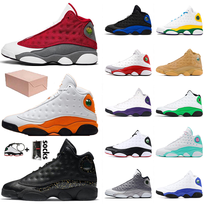 

WITH BOX Jumpman 13 13s Gold Glitter Mens Womens Retro Basketball Shoes High Quality Red Flint Starfish Island Green Hyper Royal Sports Sneakers Trainers Size 36-47, C28 40-47 wolf grey