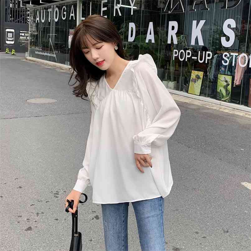 

Fashion blouse spring style Korean women's solid color V-neck long-sleeved shirt women 210520, Claret