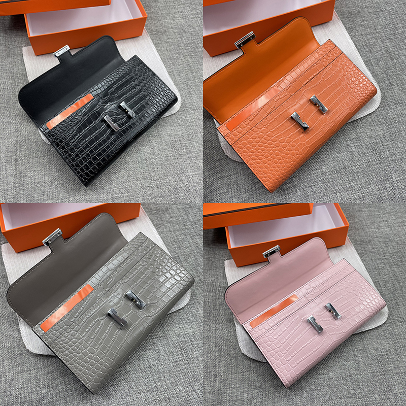 

Designers Bags Women Handbag Wallets 100% Real Leather Alligator Lady Holder Bag Fashion Coin purse Cards Wallet with Box, Silver hardware