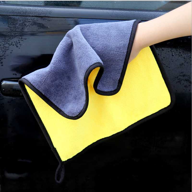 

Towel 2pcs Car Care Cleaning Hemming Microfiber Coral Velvet Cloth Double Sided High Density Absorbent Wash Rags