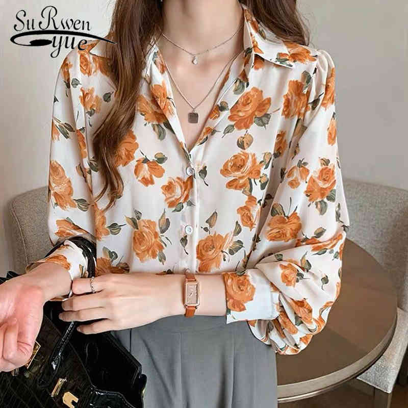 

Koean Style Women Tops and Blouse Spring Long Sleeve Print Shirt Vintage Plus Size Office Lady Clothes Blsas 8887 50 210521, Black