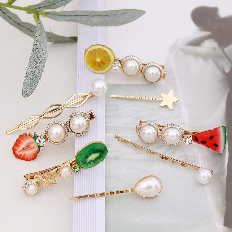 

Hair Clips & Barrettes Jewelry Acrylic Fruit Hairpin Set Women's Acetate Crystal Accessories Fashion 2021, Golden;silver