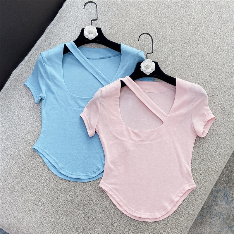 

Women T-shirt Solid Color Round Neck Short Sleeve Fashion Spring Summer Ladies Slim HR343 210525, White