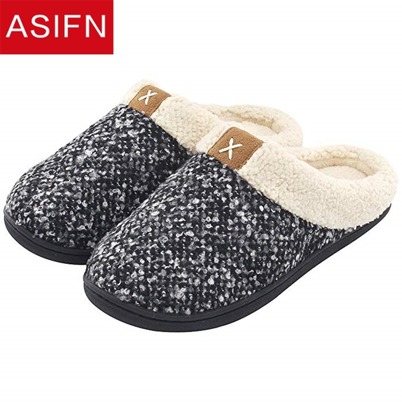 

Men Winter Slippers Home Warm Memory Foam Male Plush Shoes Indoor Man Fur Basic Non-Slip Slipper Sepatu Pria Plus Size 210416, Black