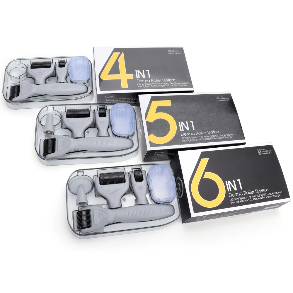Wholesale 3/4/5/6 in 1 Microneedle Derma Roller Kit for Face and Body 300/720/1200 Titanium Dermaroller Micro Needle Facial Roller Skin Care-image-715348350