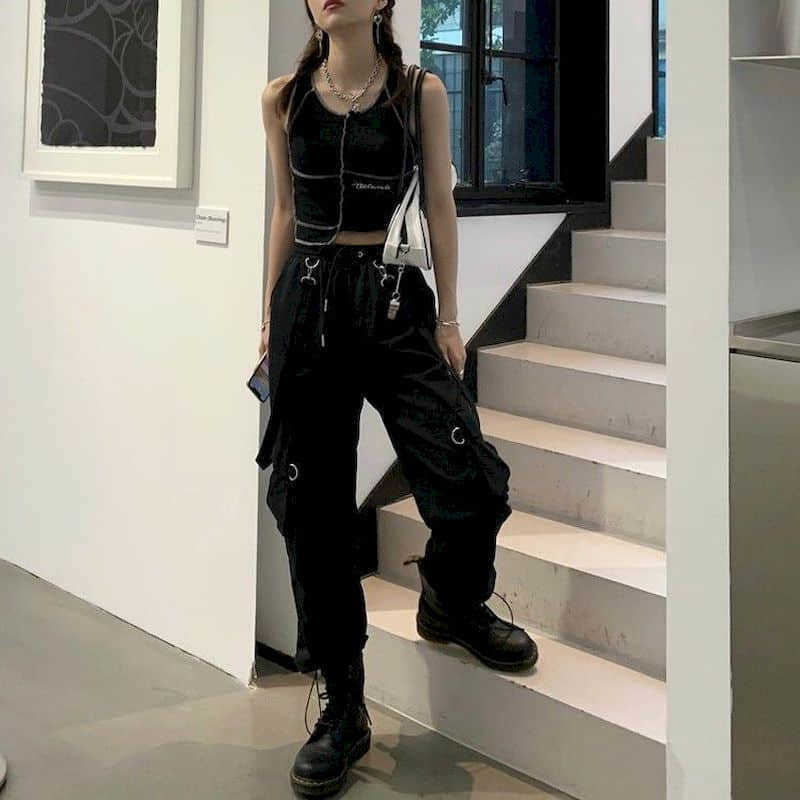

Early autumn fried street cool sister n ways to wear high waist thin waistband overalls female loose trendy handsome 210526, Black