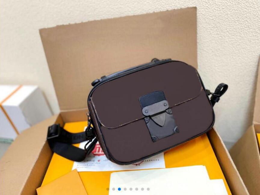 

M45806 M45807 Fashion Men Women Lock Sling message Bags Genuine leather Cowhide-leather Male canvas Shoulder bag Clutch Crossbody handbags, Black