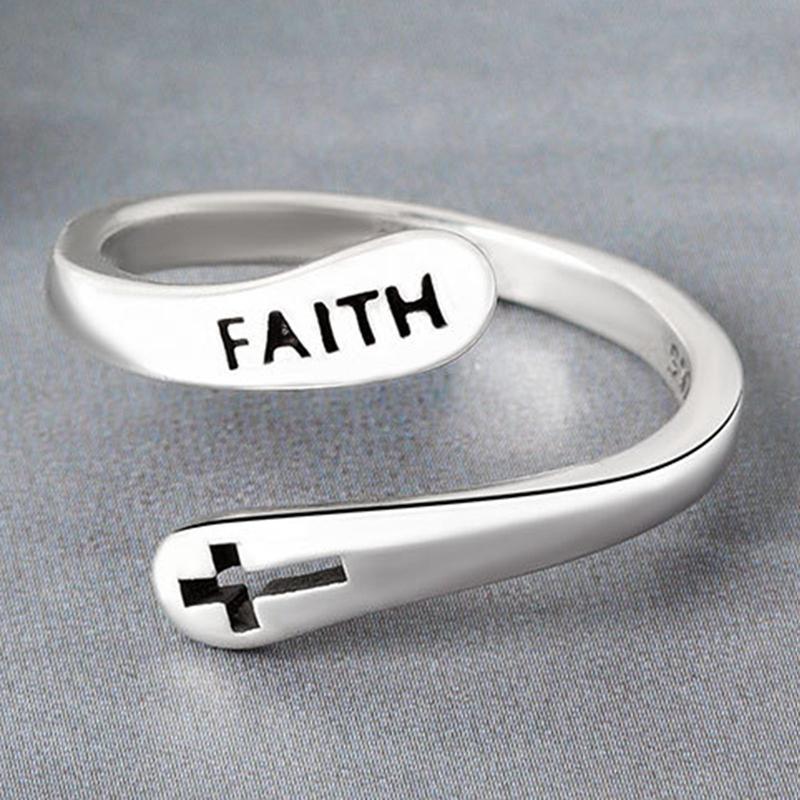 Wedding Rings Trendy Adjustable Ring Vintage Faith Cross Open For Women Men Christian Jewelry-image-711459723