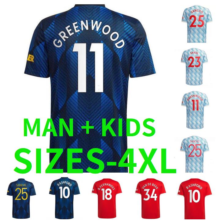 

S-4XL 21 22 CAVANI SANCHO soccer jerseys SHAW R.VARANE B.FERNANDES LINGARD RASHFORD GREENWOOD POGBA MARTIAL VAN DE BEEK football shirts 2021 2022 Man kids kit 3XL 2XL