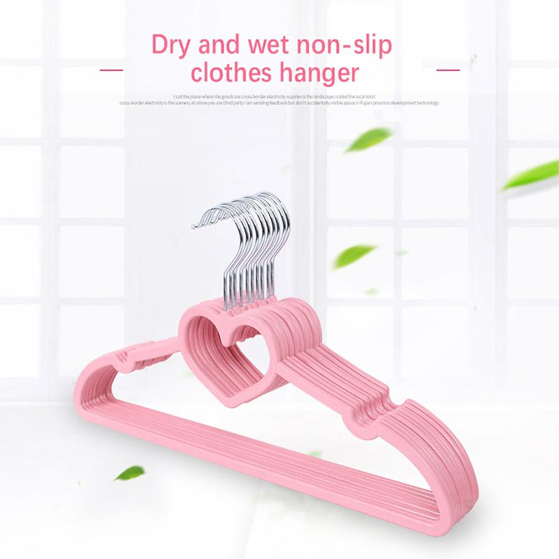 

10pcs/set Pink Bow Clothes Hanger Plastic Non-slip Outdoor Drying Rack Cute Love Wedding Hanging Wardrobe Storage Organization Hangers & Rac