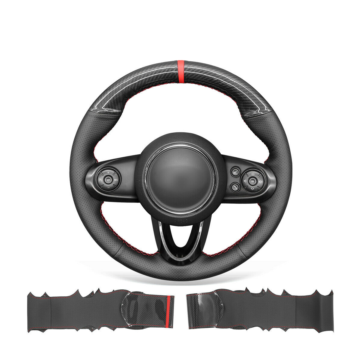 DIY Custom Black PU Carbon Fiber Leather Steering Wheel Cover for Mini Countryman 2017-2020 / Hardtop 2014-2020