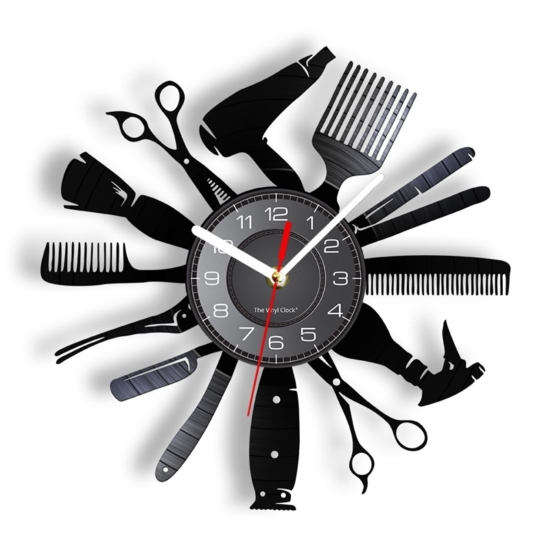

Hairdressing Tools Color Changing Wall Light Clock Hair Salon Barber Shop Decor Contemporary Watch Gift For Hairdressers 211027