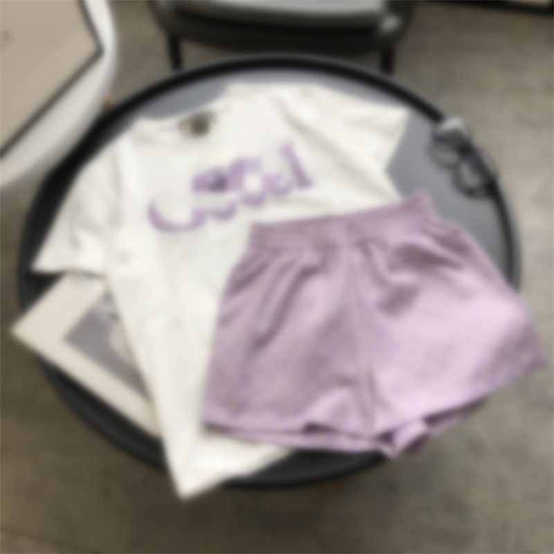 

Women's fashion casual short sleeve T-shirt + jacquard fabric Shorts Set 100% Cotton Short Sleeve T-Shirt embroidered letter design women's, White