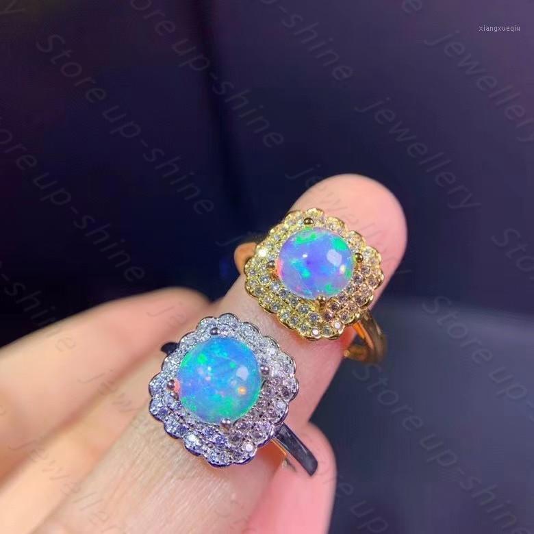 

Cluster Rings Luxury Atmosphere Style Natural Opal Ring 925 Silver Women's Noble And Elegant, Golden;silver