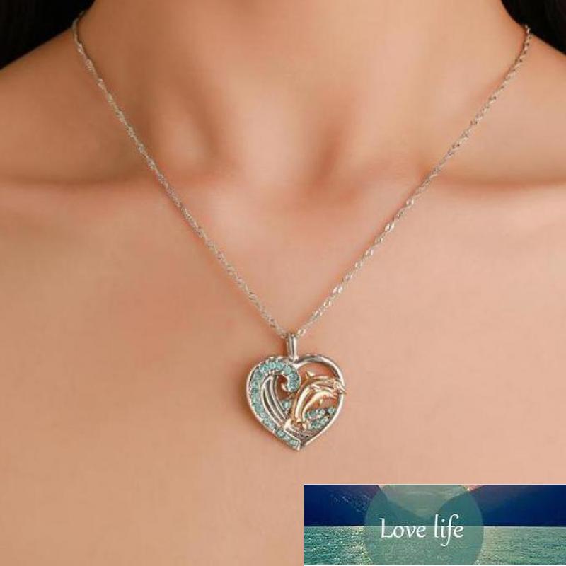 

Crystal Zircon Heart Dolphin Necklace For Women Korean Fashion New Heart Pendant Necklace Charms Necklaces & Pendants Jewelry Factory price expert design Quality