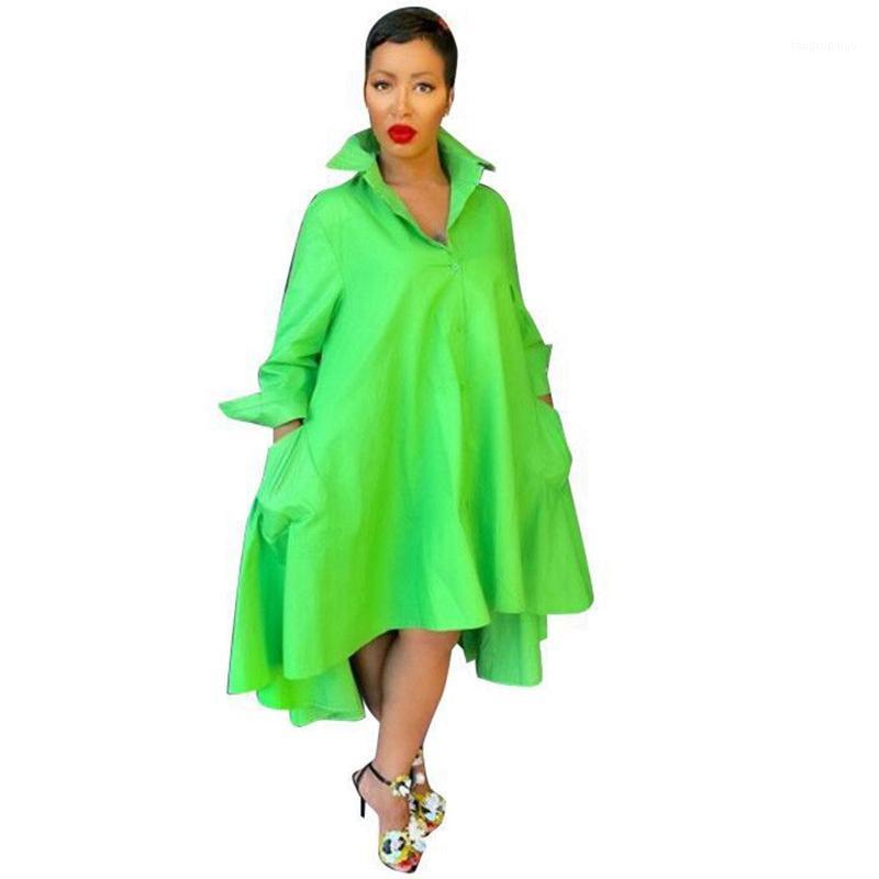 

Casual Dresses Loose Shirt Dress Women 2021 Spring Summer Long Sleeve High Low Irregular Oversized Ladies, Green