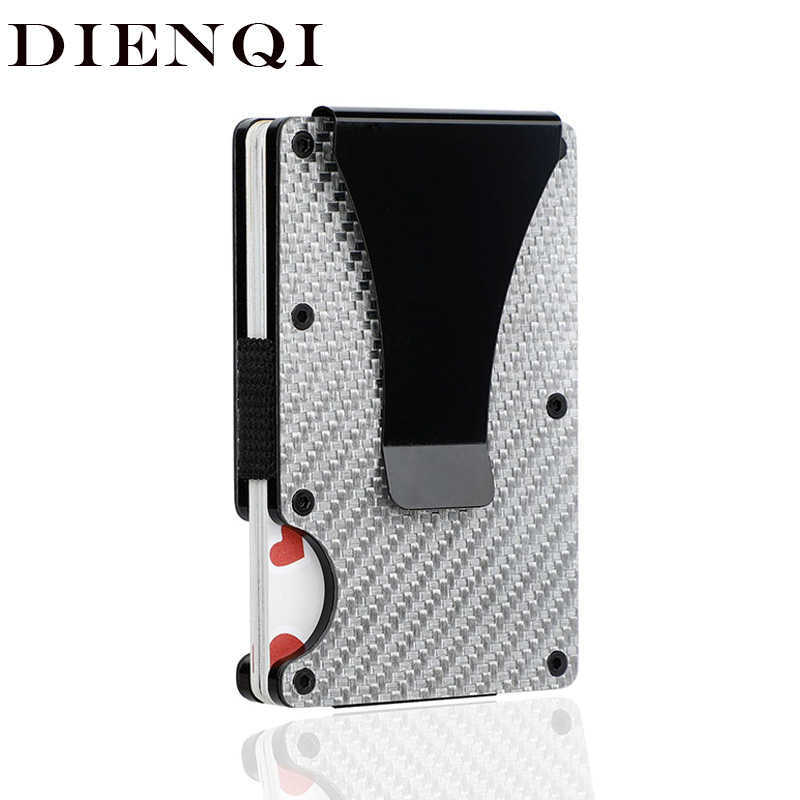 

DIENQI Rfid Carbon Fiber Men Wallets Famous Brand Metal Slim Thin Man Wallet Money Bags Small Mini Aviator Magic Wallet Purses, Red a